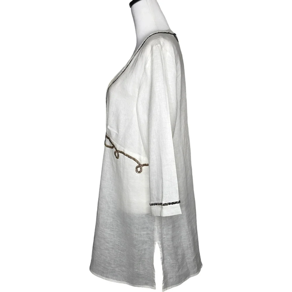 Chico’s Sawyer Optic White Sequin‎ Swimsuit Coverup Linen Tunic Size 2/Large